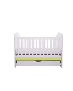 Patut VESSANTI Como cu sertar - Alb cu Verde + Saltea cocos confort 120 x 60 x 12 cm