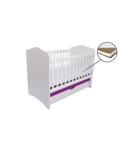 Patut VESSANTI Como cu sertar - Alb cu Violet + Saltea Cocos 7 cm