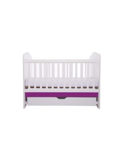 Patut VESSANTI Como cu sertar - Alb cu Violet + Saltea cocos confort 120 x 60 x 12 cm
