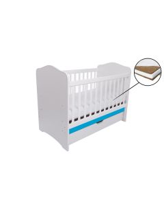 Patut VESSANTI Como cu sertar - Alb cu Albastru + Saltea Cocos 7 cm