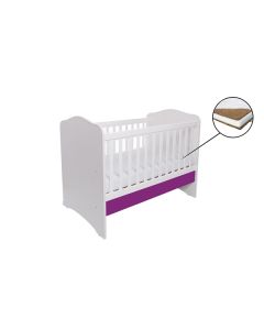 Patut VESSANTI Como fara sertar - Alb cu Violet + Saltea Cocos 10 cm