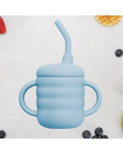 Cana din silicon cu pai, AppeKids - Aqua Blue