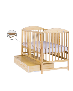 Patut Drewex Lulaya cu sertar - Natur + Saltea Cocos 10 Cm