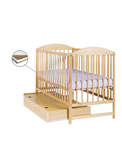 Patut Drewex Lulaya cu sertar - Natur + Saltea Cocos 12 cm