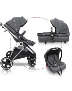 BabyGo - Carucior 3 in 1 Halime – cadru Silver 