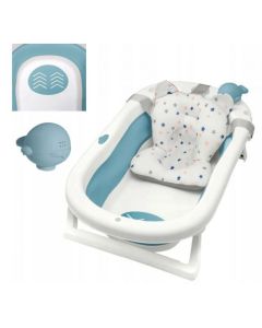 Cadita pliabila XL cu suport anatomic Kasia blue, include jucarie