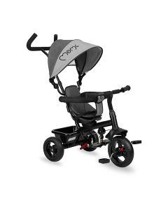 Tricicleta 5 in 1, MoMi IRIS Grey, Scaun rotativ 360Ã‚Â°, Suport pentru picioare detasabil, Maner telescopic, Cos pentru jucarii, Materiale usor de curatat