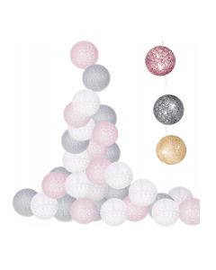  Springos - Ghirlanda luminoasa cu 30 globuri textile cu led roz