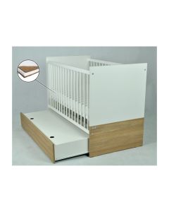 Patut Drewex New York cu sertar - Alb + Saltea Cocos 10 Cm