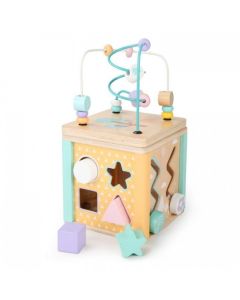 Cub educational din lemn cu labirint si sortator Ecotoys HM015472
