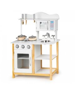 Bucatarie din lemn Ecotoys cu accesorii TK040A - Alb cu natur