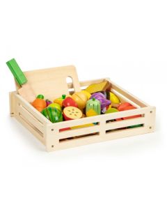 Set de fructe si legume cu tocator de lemn si cutit, Ecotoys HM191520