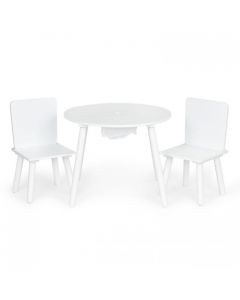 Set de masa cu doua scaune pentru copii si loc de depozitare jucarii Ecotoys WH135 - Alb
