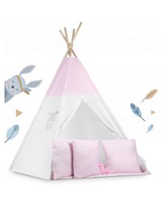 Cort de joaca pentru copii cu ghirlanda, 3 pernite si lampa LED unicorn, Ricokids 740403, 120 X 120 X 165 cm - Roz