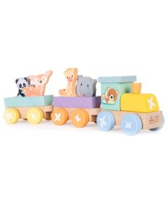 Locomotiva din lemn cu 2 vagoane si animalute Sun Baby 067