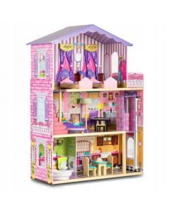 Casuta de papusi din lemn cu 3 etaje, mobilier si lift Ricokids RC-807