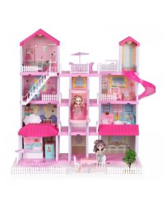 Casuta pentru papusi cu mobilier, gradina si LED-uri Ecotoys HC507637