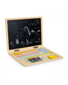Laptop educational din lemn cu magnet si taste din lemn Ecotoys G068 - Alb