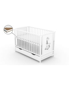 Patut cu sertar VESSANTI BERTA GIRAFA - Alb + Saltea Cocos 10 cm