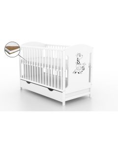 Patut cu sertar VESSANTI MILO GIRAFA - Alb + Saltea Cocos 12 cm 