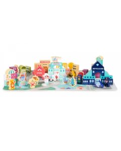 Set educational cu blocuri din lemn si covoras, 121 piese, City Ecotoys MA802