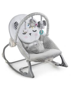 Balansoar multifunctional cu vibratii, panda, 3 jucarii, Nukido 705100, Gri