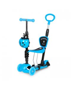 Trotineta 5 in 1 cu sezut si 3 roti cu LED Ecotoys YM-SW-6 - Albastru