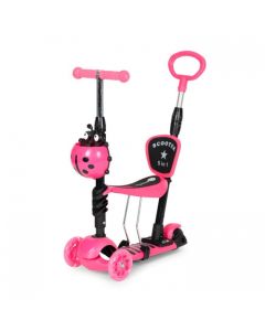 Trotineta 5 in 1 cu sezut si 3 roti cu LED Ecotoys YM-SW-6 - Roz