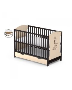 Patut cu sertar VESSANTI MILO GIRAFA - Crem cu wenge + Saltea Cocos 10 cm