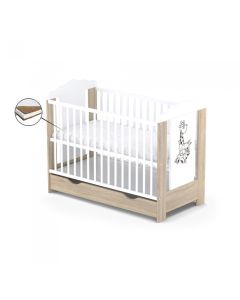 Patut cu sertar VESSANTI ELLA - Stejar cu alb - Saltea Cocos 12 cm