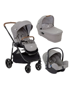 Joie - Carucior pentru copii multifunctional 3 in 1 Versatrax E Gray Flannel (Carucior Versatrax E Gray Flannel+ Landou Ramble xl Gray Flannel+ scoica i-Snug Gray Flannel)
