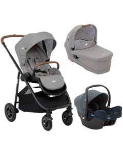 Joie - Carucior pentru copii multifunctional 3 in 1 Versatrax Gray/i-Snug Lagoon (Carucior Versatrax Gray Flannel+ Landou Ramble Gray Flannel+ Scoica i-Snug Lagoon)